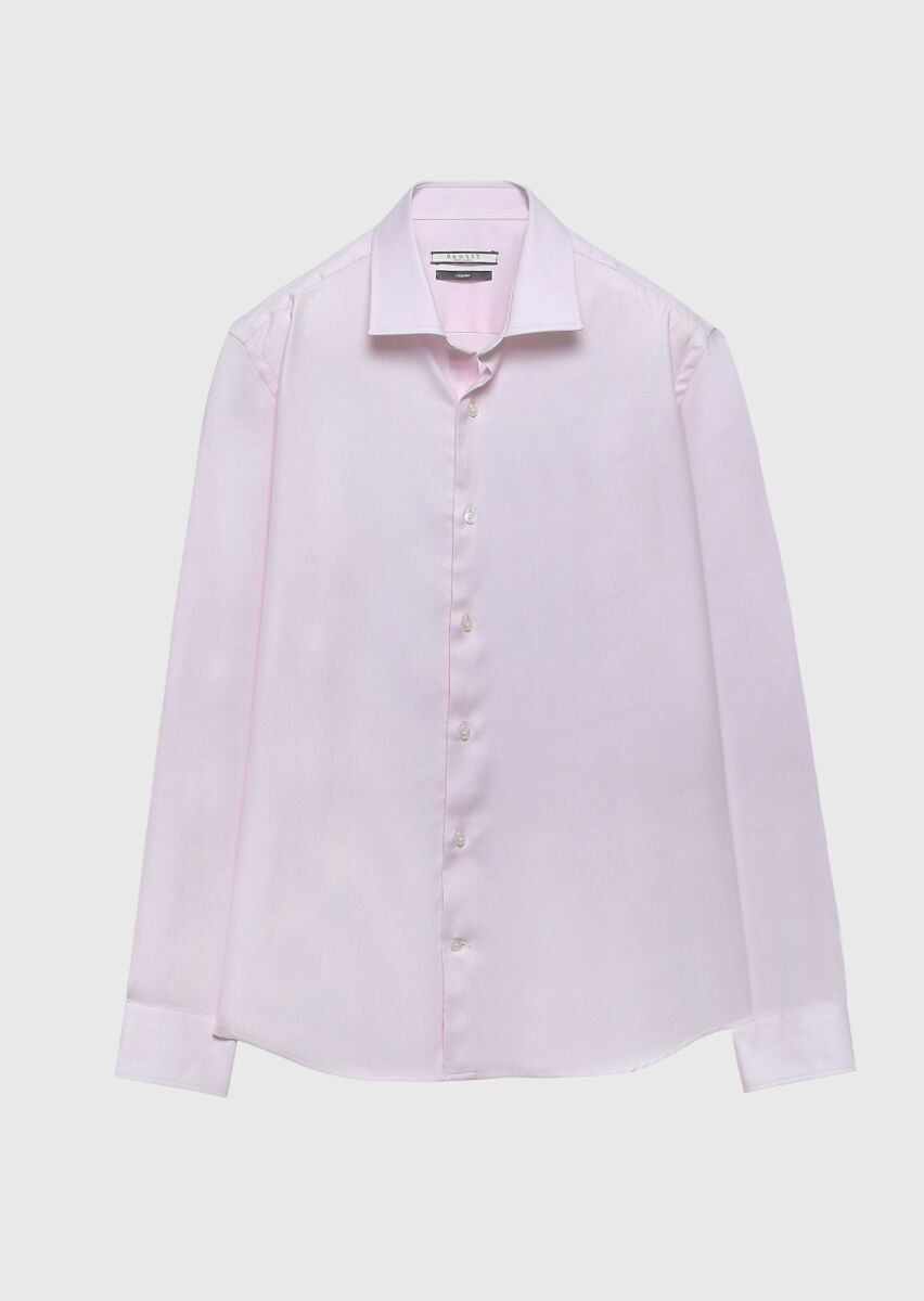 Pembe Regular Fit Uzun Dokuma Klasik %100 Pamuk Gömlek - 6