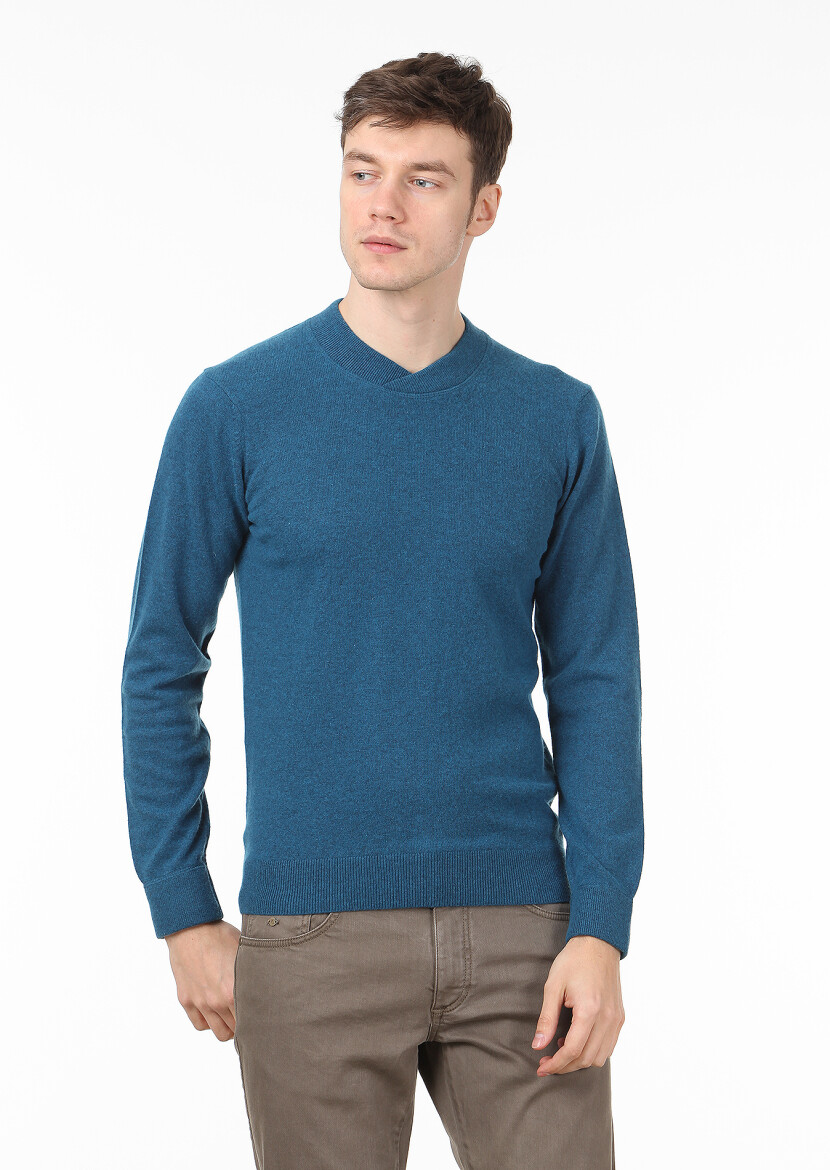 Petrol Blue Knitwear Sweatshirt - 1