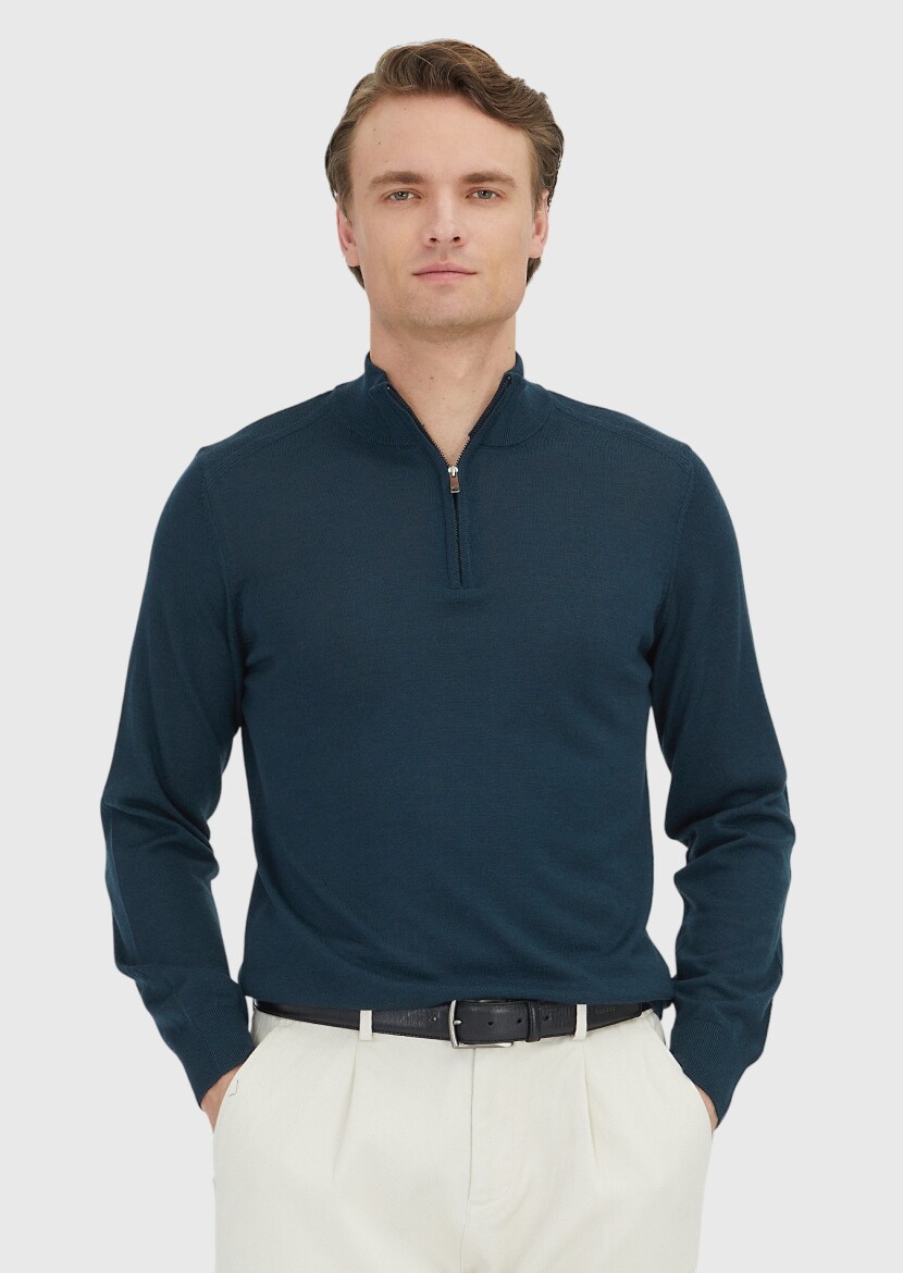 Petrol Blue Knitwear Sweatshirt - 1