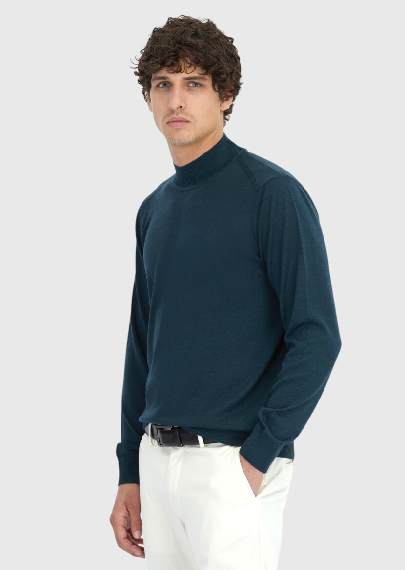 Petrol Blue Knitwear Sweatshirt - 3