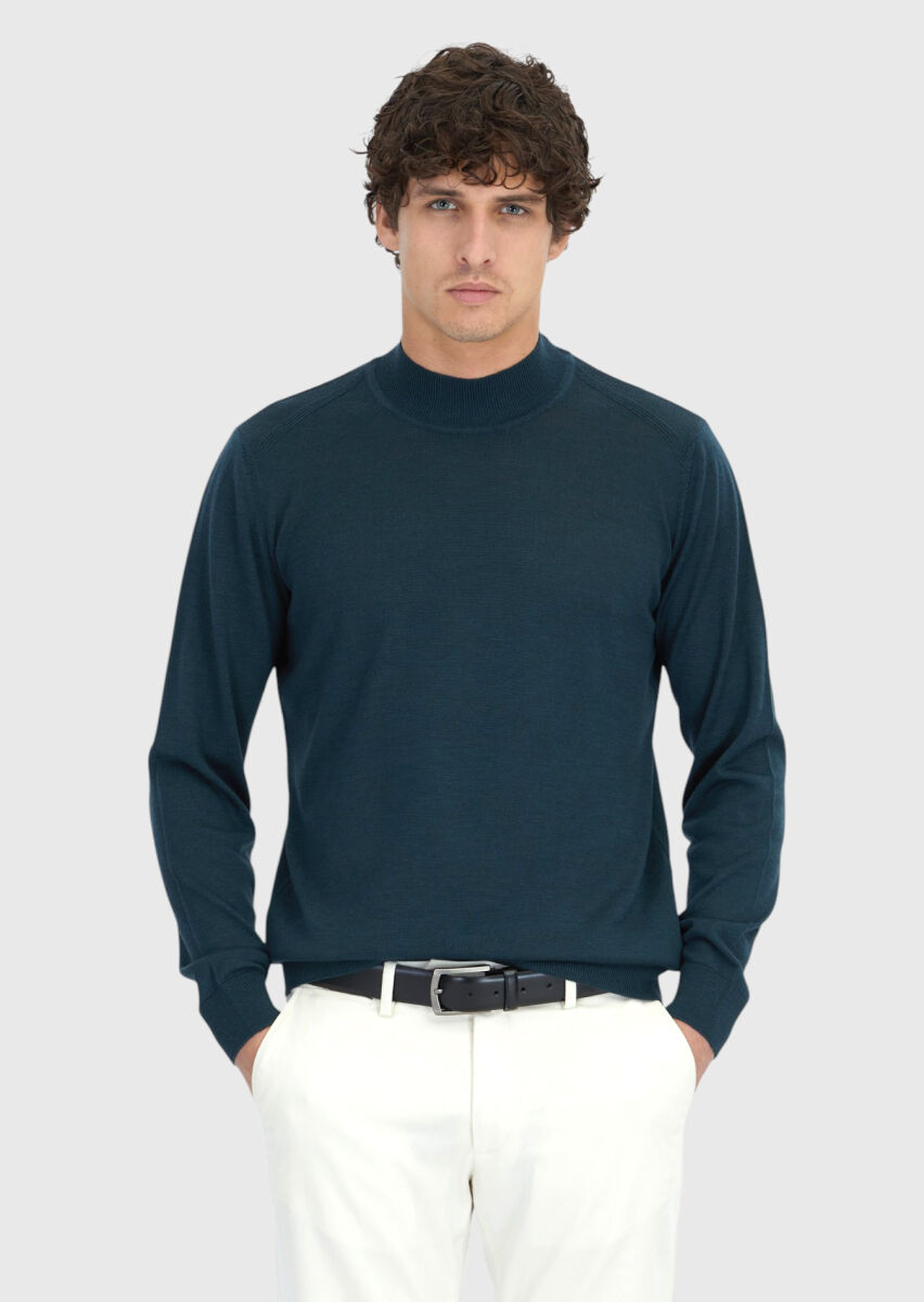 Petrol Blue Knitwear Sweatshirt - 1