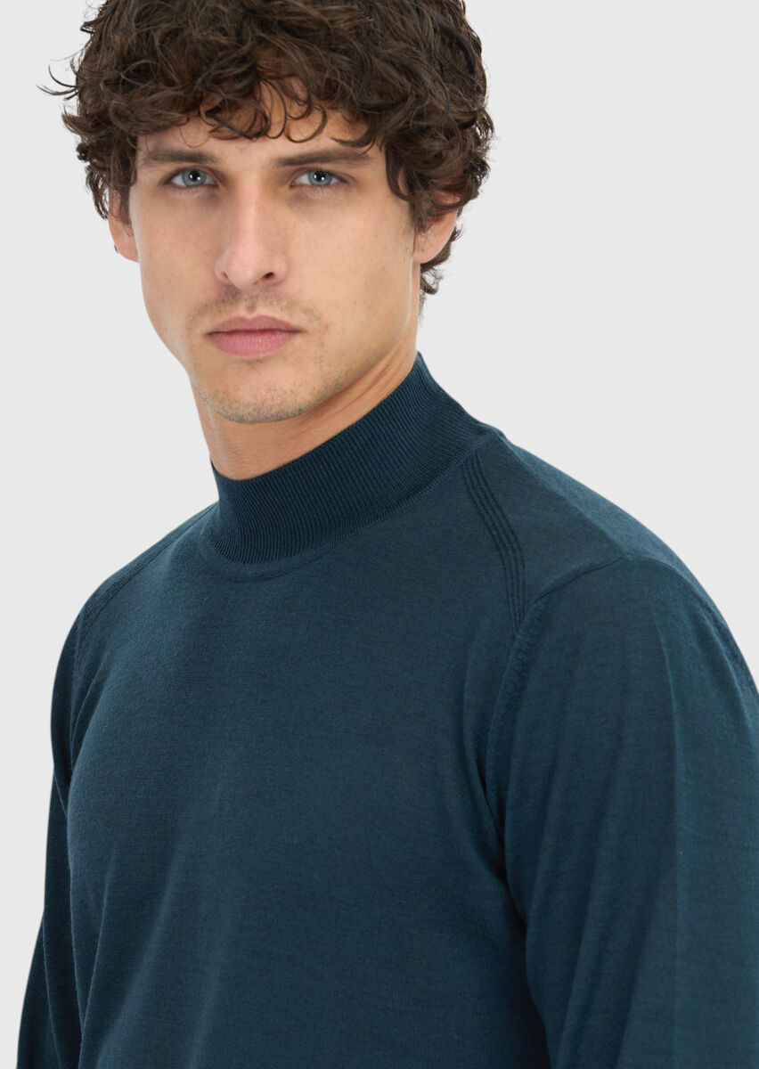 Petrol Blue Knitwear Sweatshirt - 4