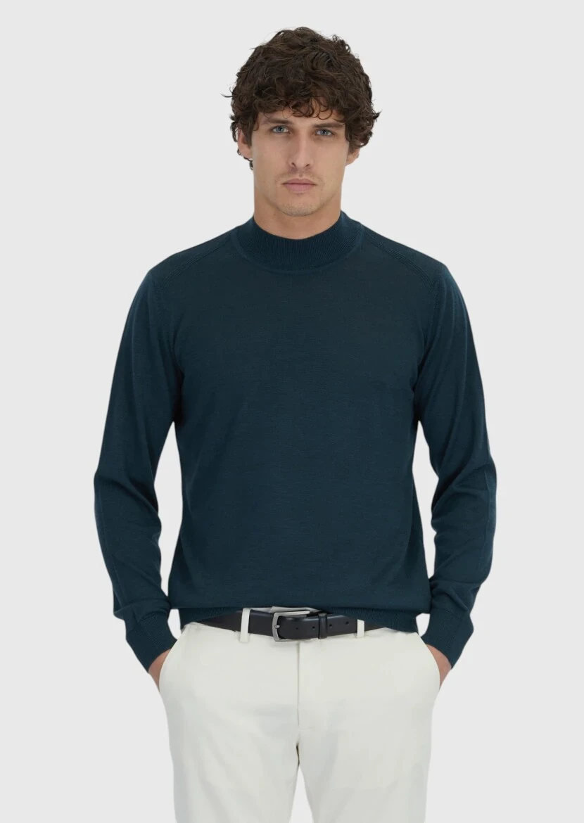 Petrol Blue Knitwear Sweatshirt - 1