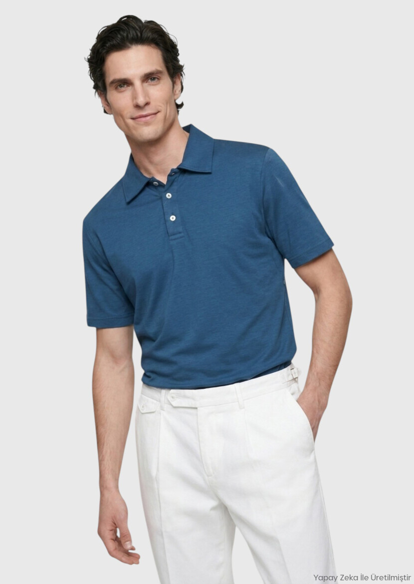 Petrol Blue Plain Cotton Blended T-Shirt - RAMSEY