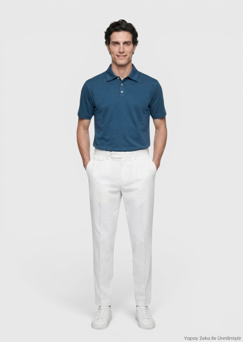 Petrol Blue Plain Cotton Blended T-Shirt - RAMSEY