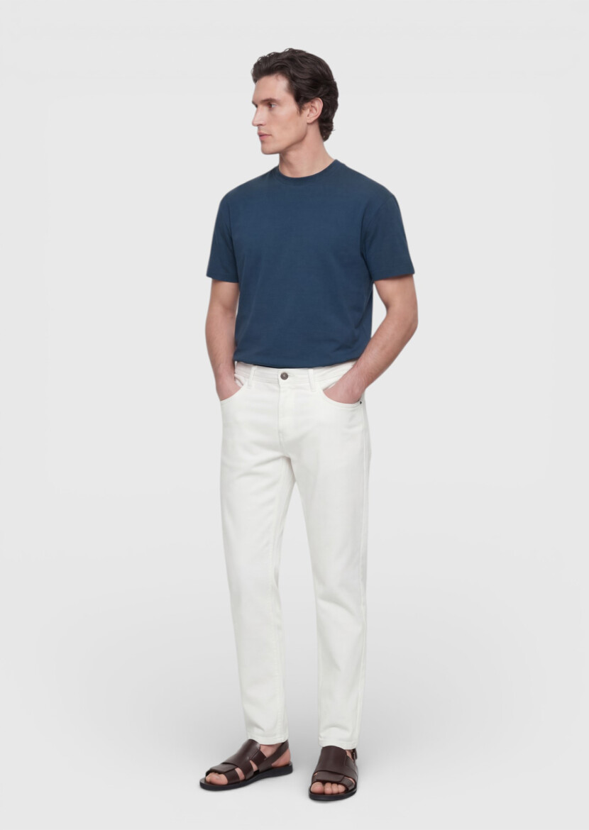 Petrol Blue Plain Crew Neck 100% Cotton T-Shirt 