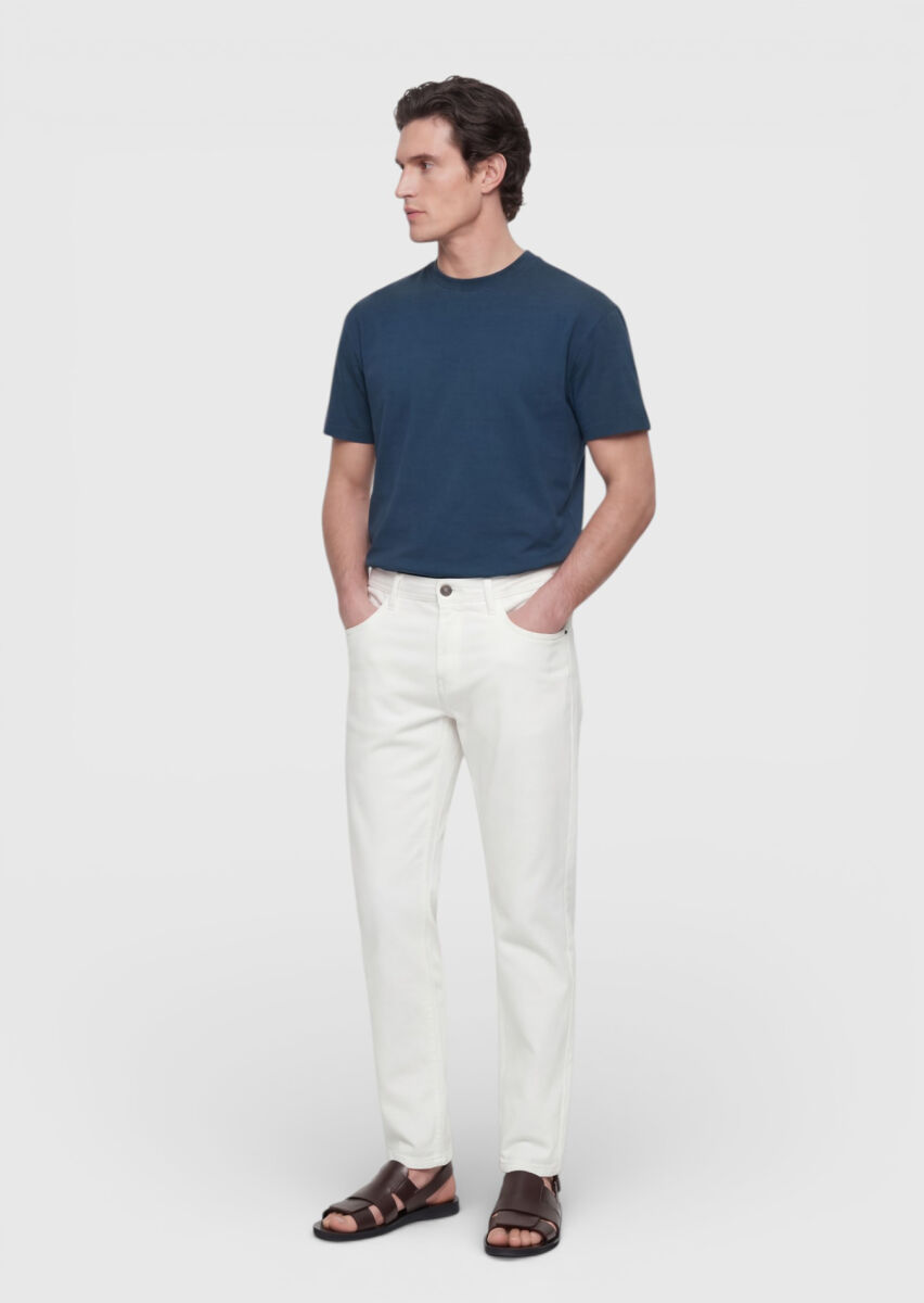 Petrol Blue Plain Crew Neck 100% Cotton T-Shirt - 2