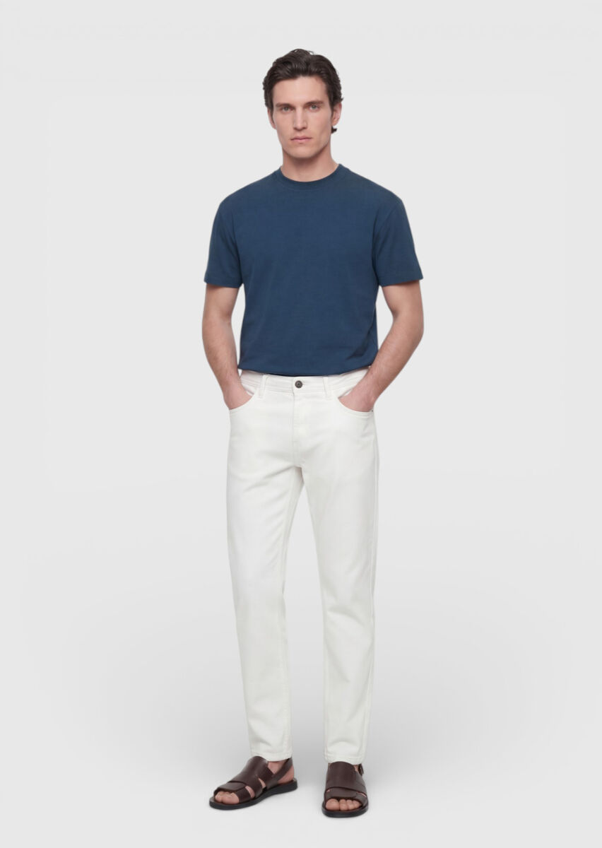 Petrol Blue Plain Crew Neck 100% Cotton T-Shirt - 4