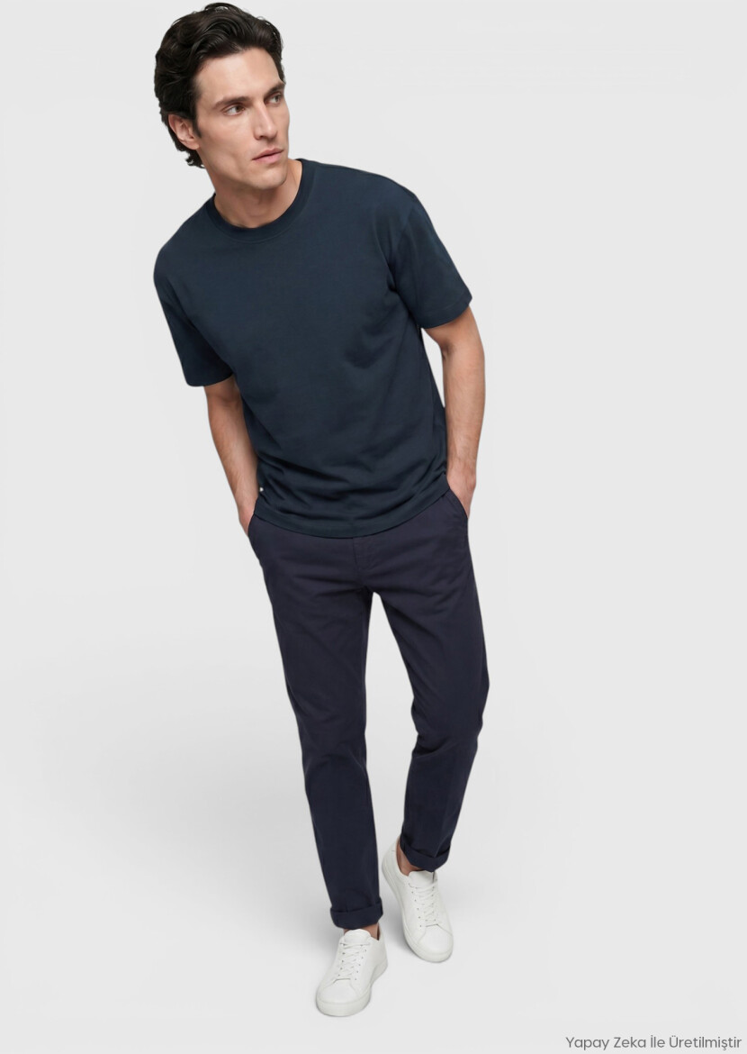 Petrol Blue Plain Crew Neck 100% Cotton T-Shirt - RAMSEY
