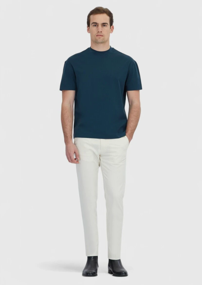 Petrol Blue Plain Crew Neck 100% Cotton T-Shirt - RAMSEY