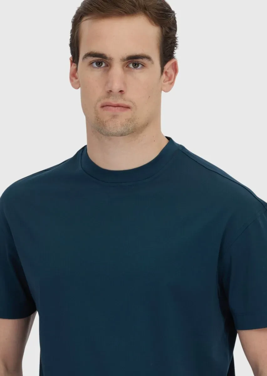 Petrol Blue Plain Crew Neck 100% Cotton T-Shirt - 4