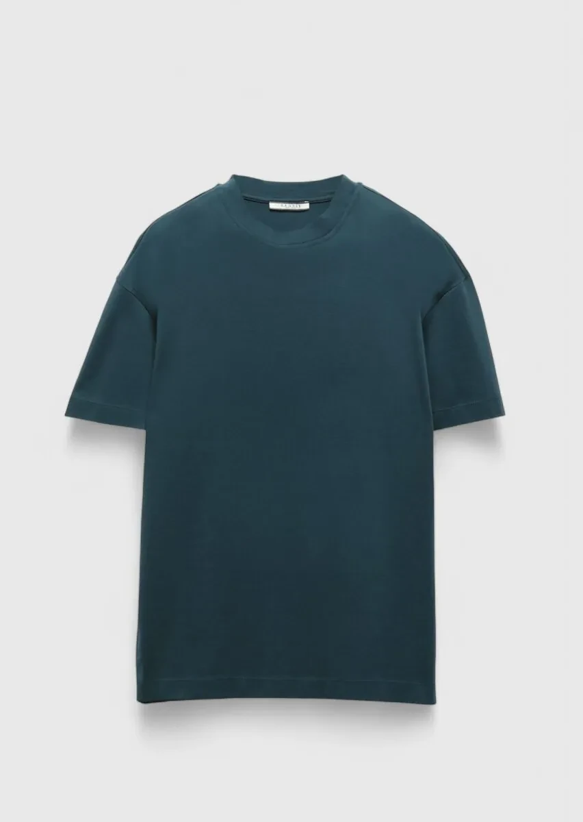 Petrol Blue Plain Crew Neck 100% Cotton T-Shirt - 6
