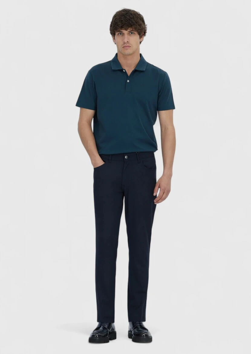 Petrol Blue Plain Polo Neck 100% Cotton T-Shirt 