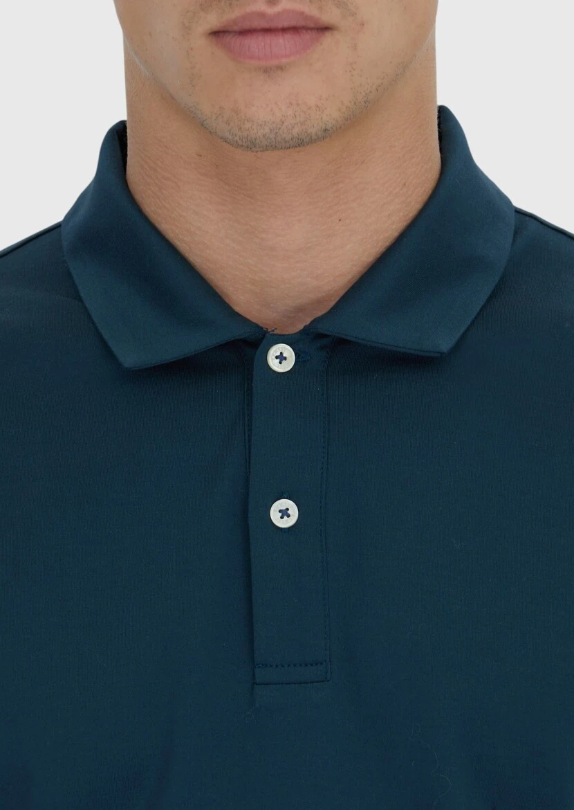Petrol Blue Plain Polo Neck 100% Cotton T-Shirt - 4