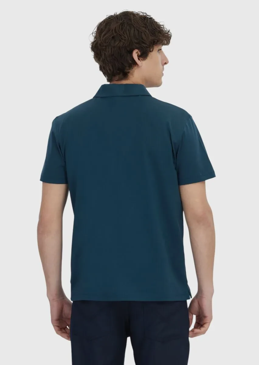 Petrol Blue Plain Polo Neck 100% Cotton T-Shirt - 5