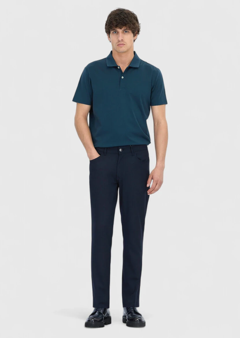 Petrol Blue Plain Polo Neck 100% Cotton T-Shirt 