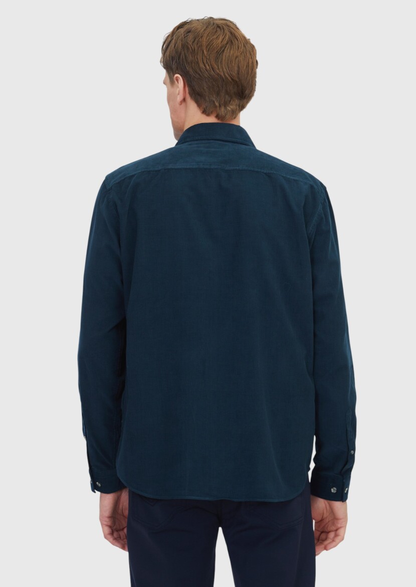 Petrol Blue Plain Weaving Casual 100% Cotton Shirt - 6