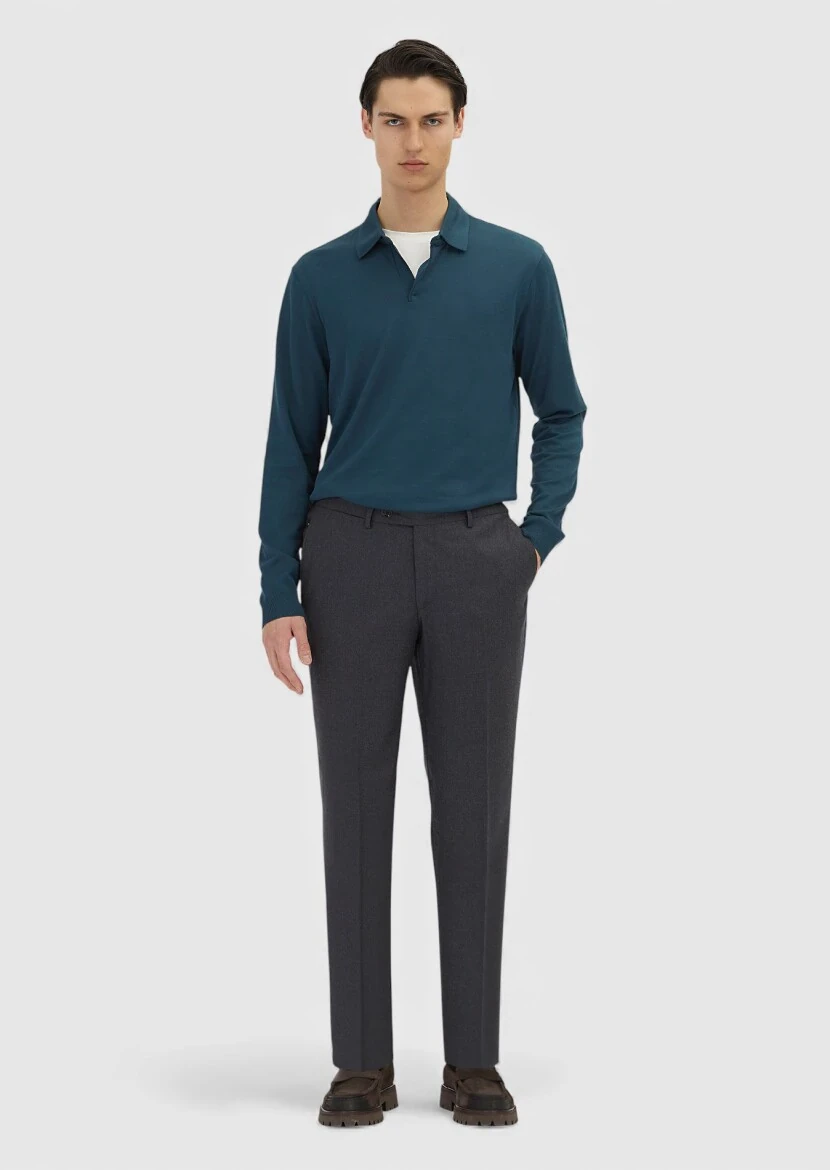 Petrol Blue Polo Neck Plain Sweatshirt - RAMSEY