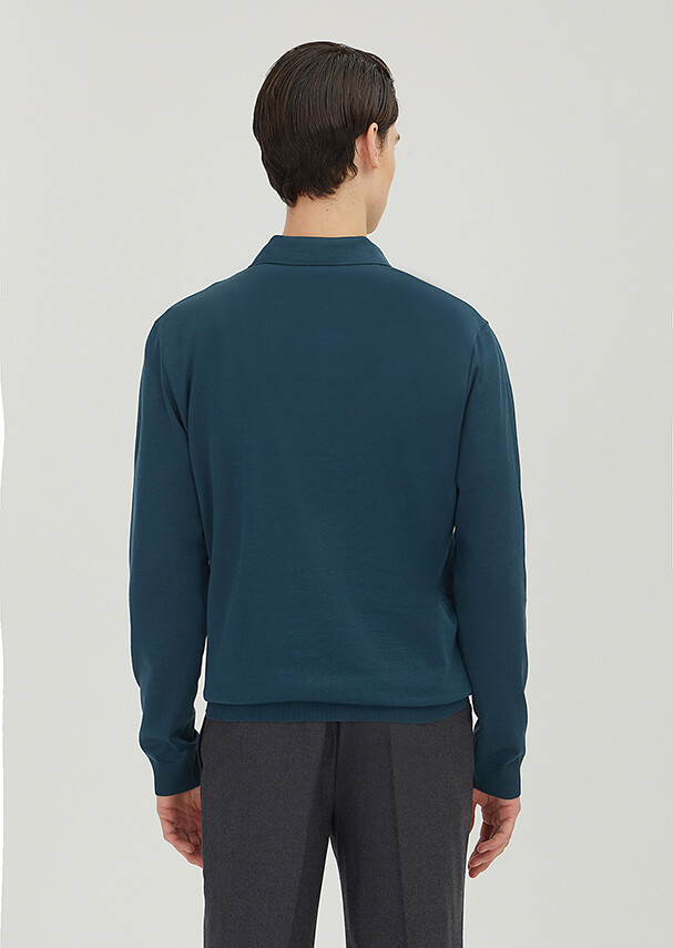 Petrol Blue Polo Neck Plain Sweatshirt - 5