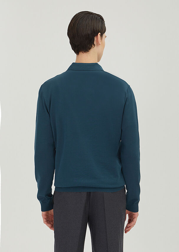 Petrol Blue Polo Neck Plain Sweatshirt - 5