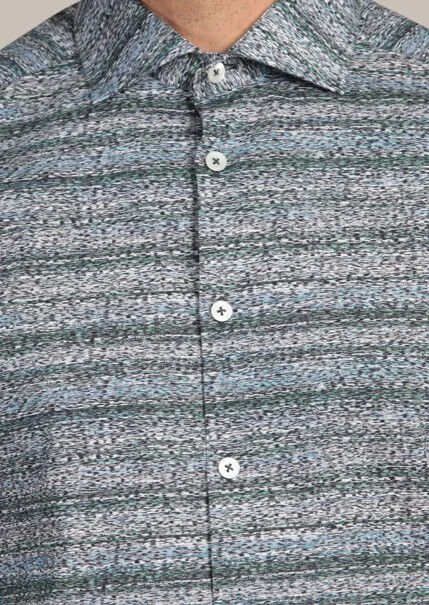 Petrol Blue Printed Fitted Fit Weaving Casual 100% Cotton Shirt - 4