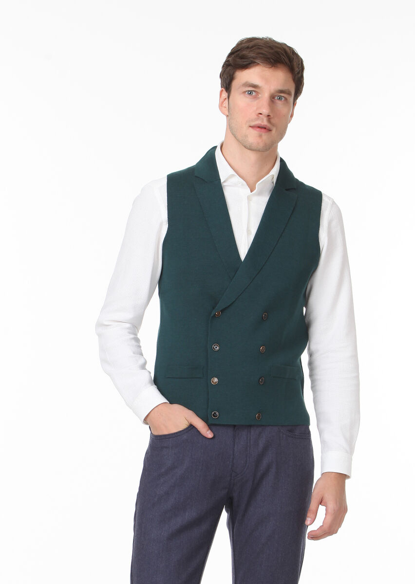 Petrol Blue Regular Fit Casual Knitting Knit Vest - 3