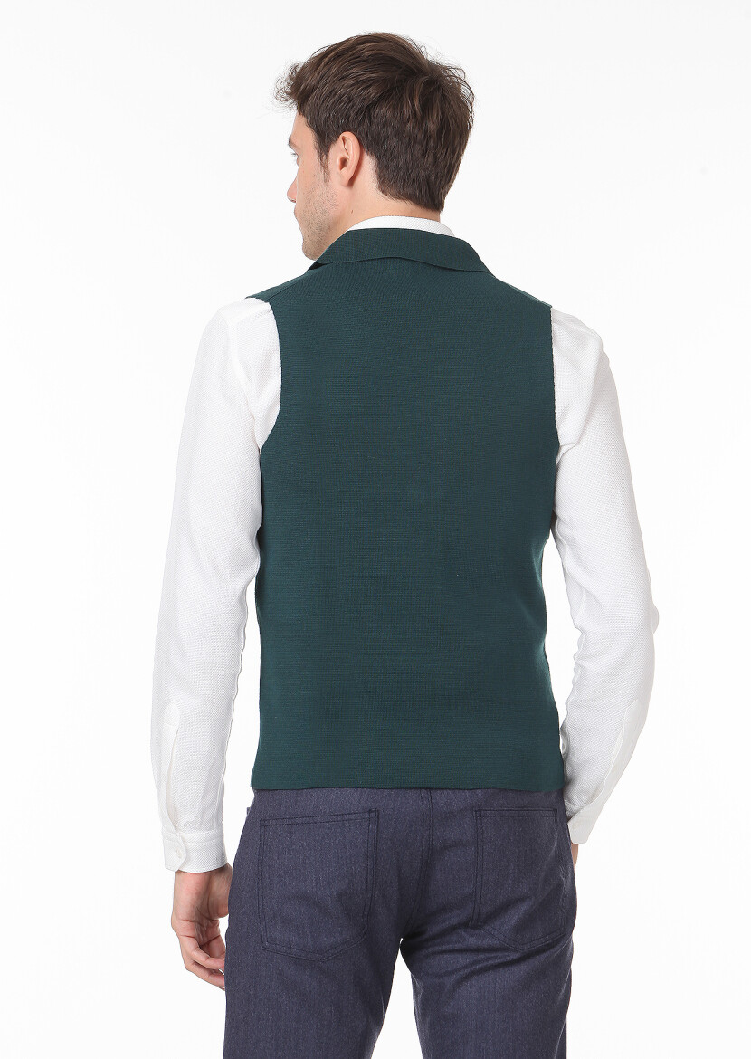 Petrol Blue Regular Fit Casual Knitting Knit Vest - 4