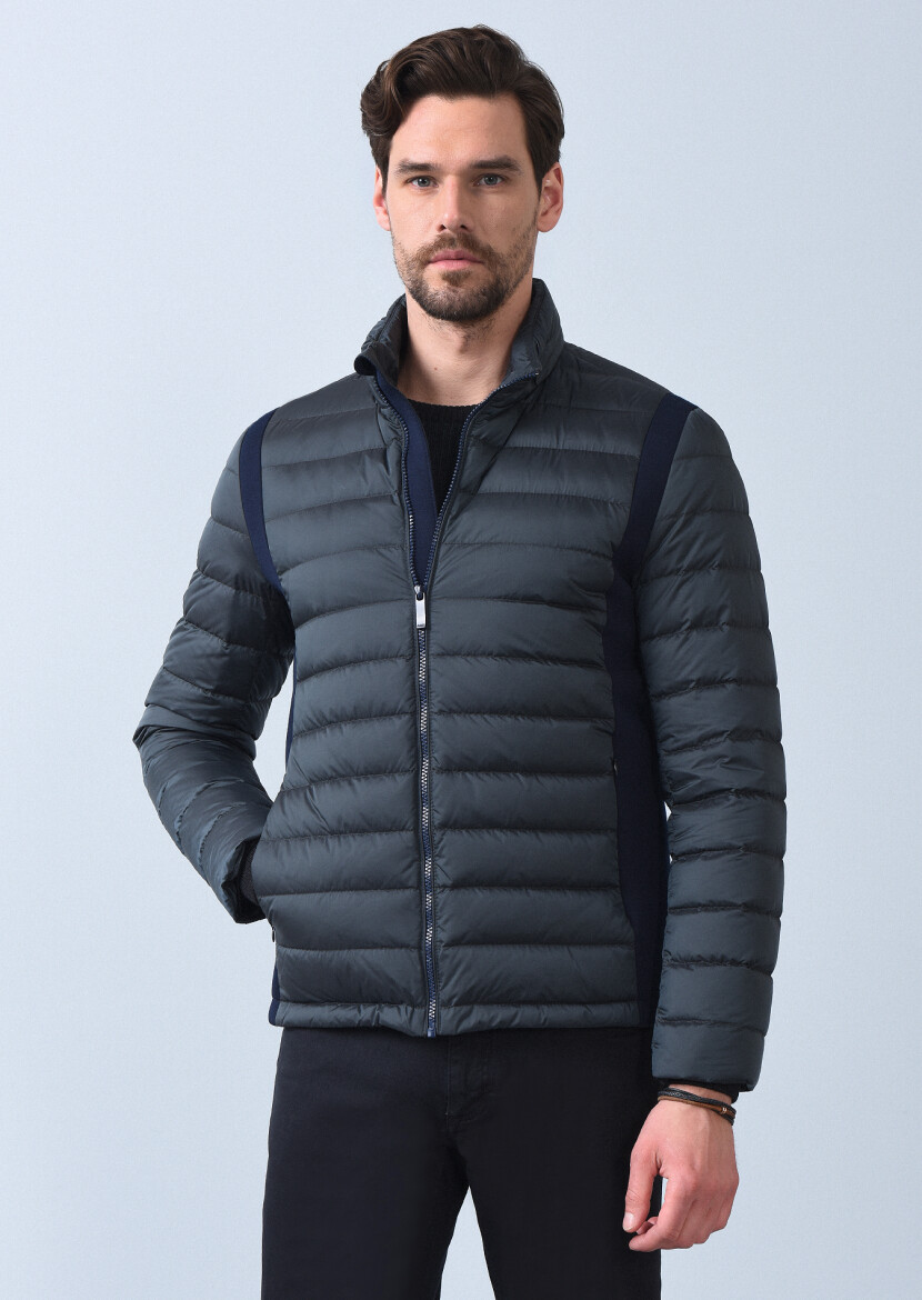 Petrol Blue Regular Fit Turtleneck Casual Weaving Coat 