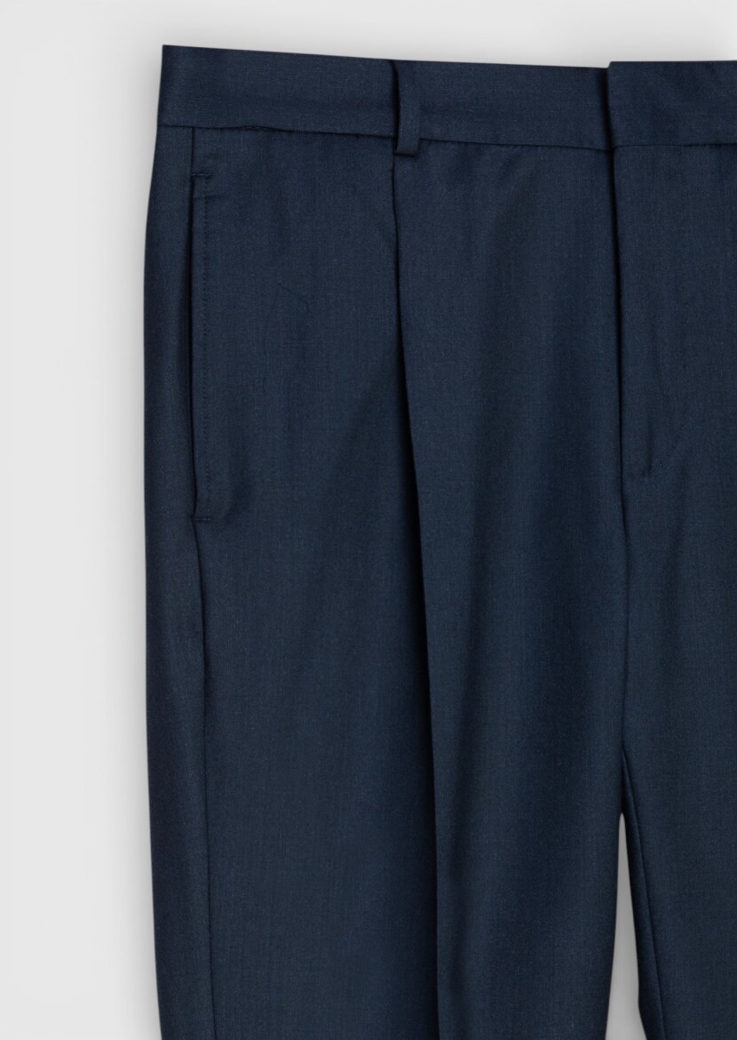 Petrol Blue Weaving Regular Fit Casual 100% Wool Trousers - 6