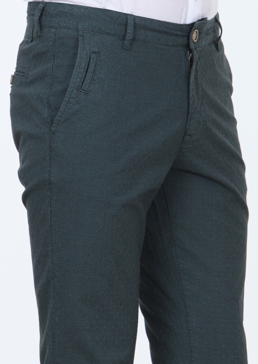 Petrol Blue Weaving Regular Fit Casual Cotton Blended Trousers - 3
