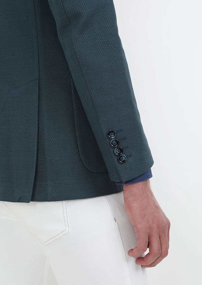 Petrol Desenli Shirt Shoulder Slim Fit %100 Pamuk Örme Ceket - 5