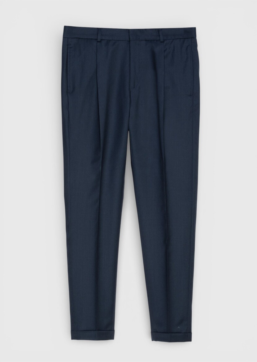 Petrol Dokuma Regular Fit Casual %100 Yün Pantolon - RAMSEY