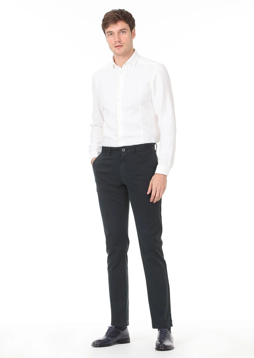 Petrol Düz Dokuma Regular Fit Casual Pamuk Karışımlı Pantolon - 1