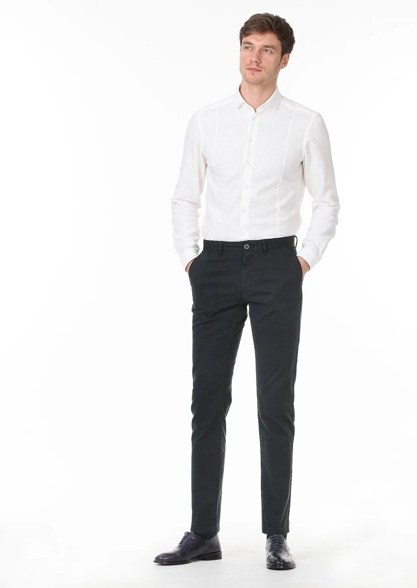 Petrol Düz Dokuma Regular Fit Casual Pamuk Karışımlı Pantolon 