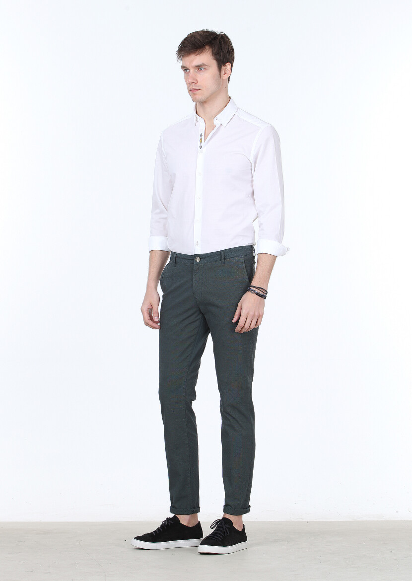 Petrol Düz Dokuma Regular Fit Casual Pamuk Karışımlı Pantolon - 2