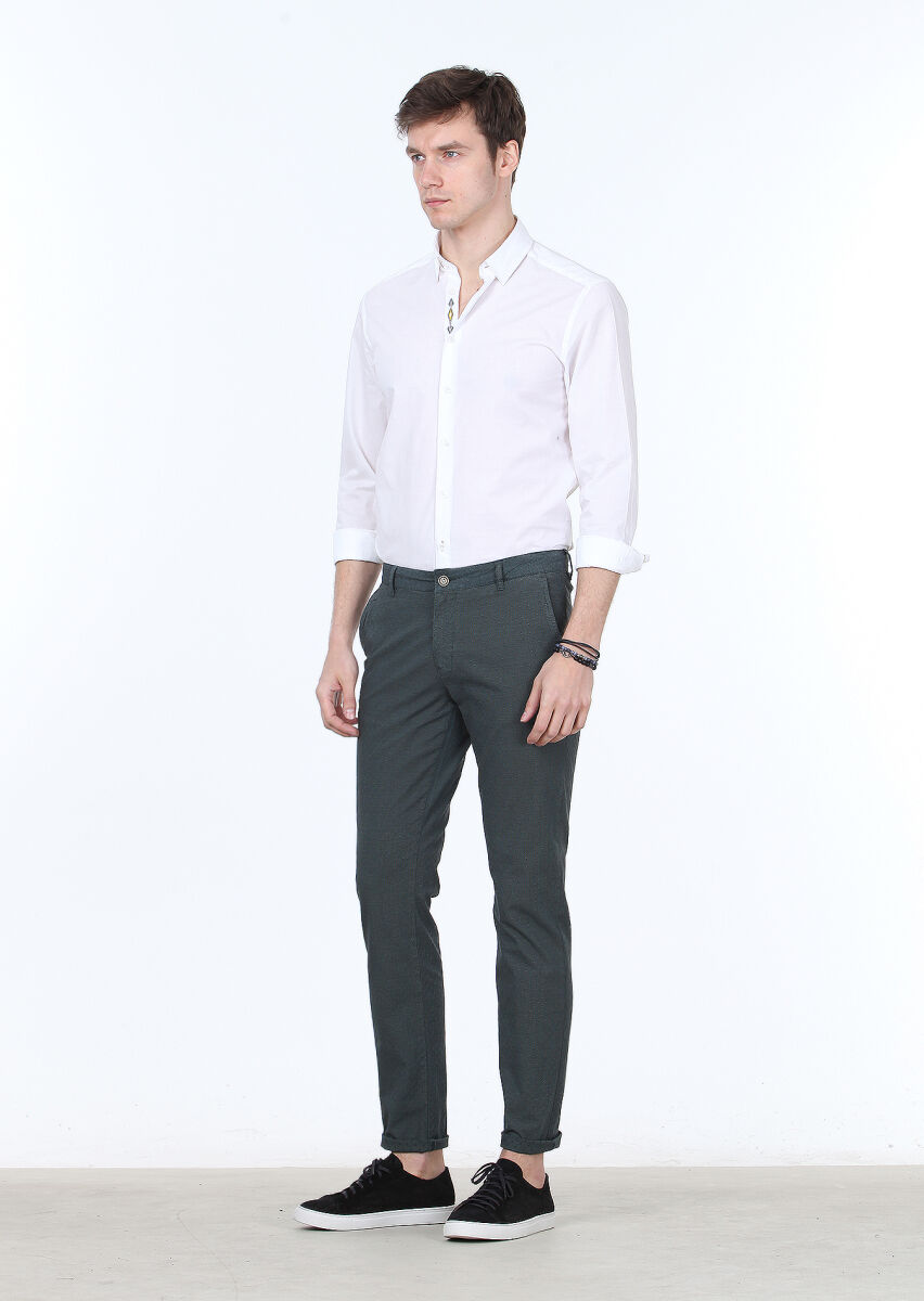 Petrol Düz Dokuma Regular Fit Casual Pamuk Karışımlı Pantolon - 2