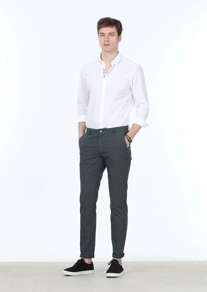 Petrol Düz Dokuma Regular Fit Casual Pamuk Karışımlı Pantolon - 1
