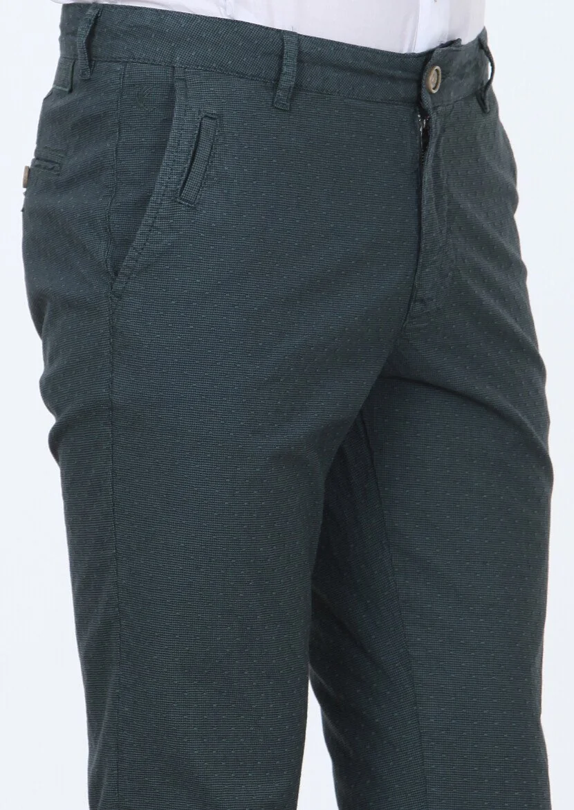 Petrol Düz Dokuma Regular Fit Casual Pamuk Karışımlı Pantolon - 3