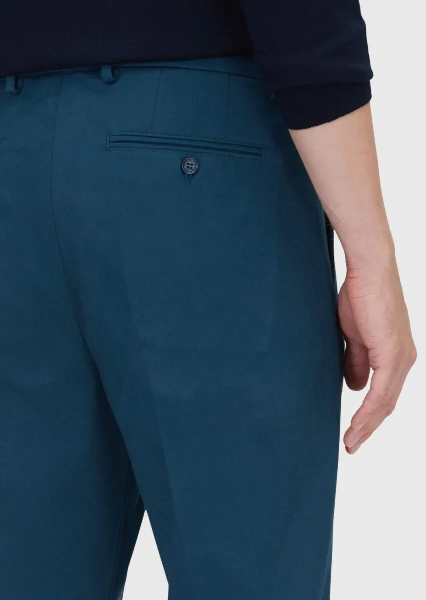 Petrol Düz Dokuma Regular Fit Casual Pamuk Karışımlı Pantolon - 4