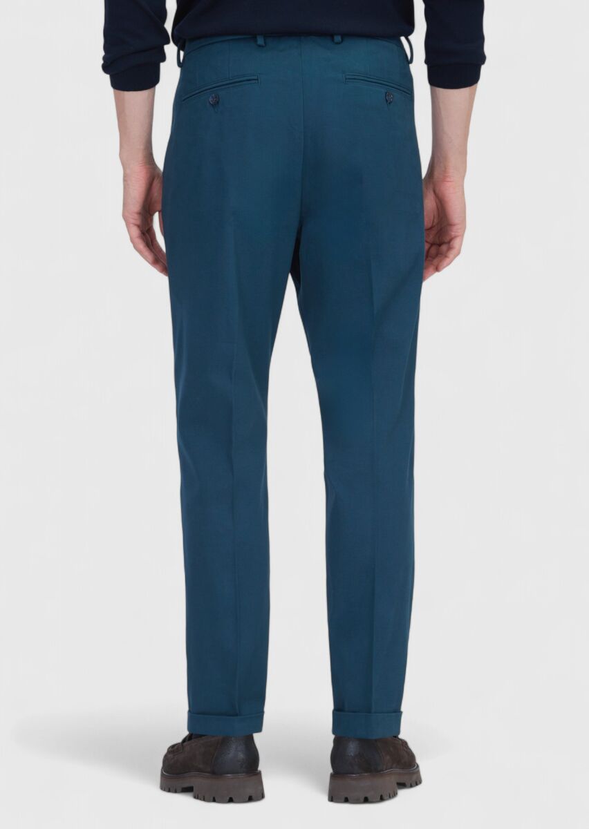 Petrol Düz Dokuma Regular Fit Casual Pamuk Karışımlı Pantolon - 5