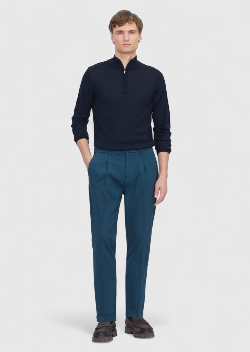 Petrol Düz Dokuma Regular Fit Casual Pamuk Karışımlı Pantolon - RAMSEY