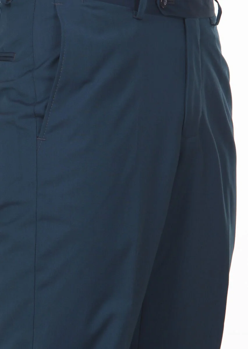 Petrol Düz Dokuma Regular Fit Klasik %100 Yün Pantolon - 3