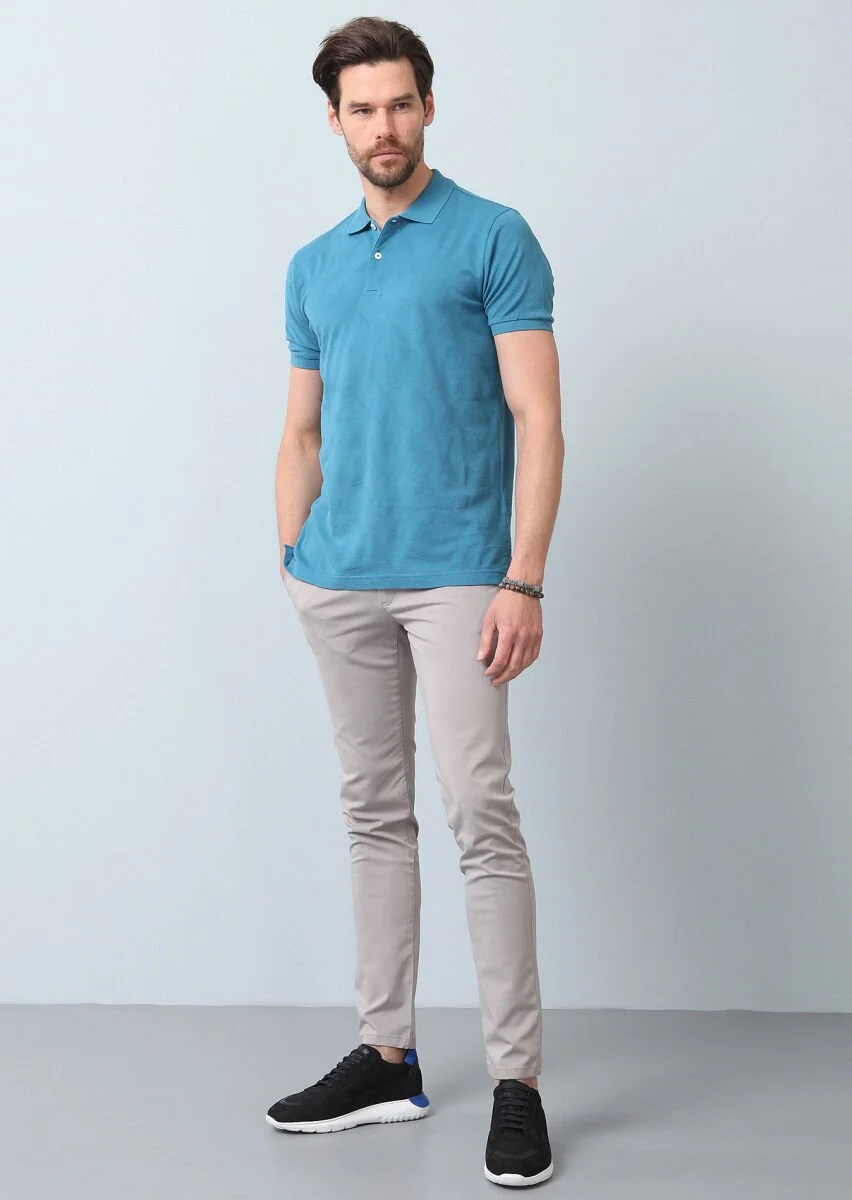 Petrol Jakarlı Polo Yaka %100 Pamuk T-Shirt - 4