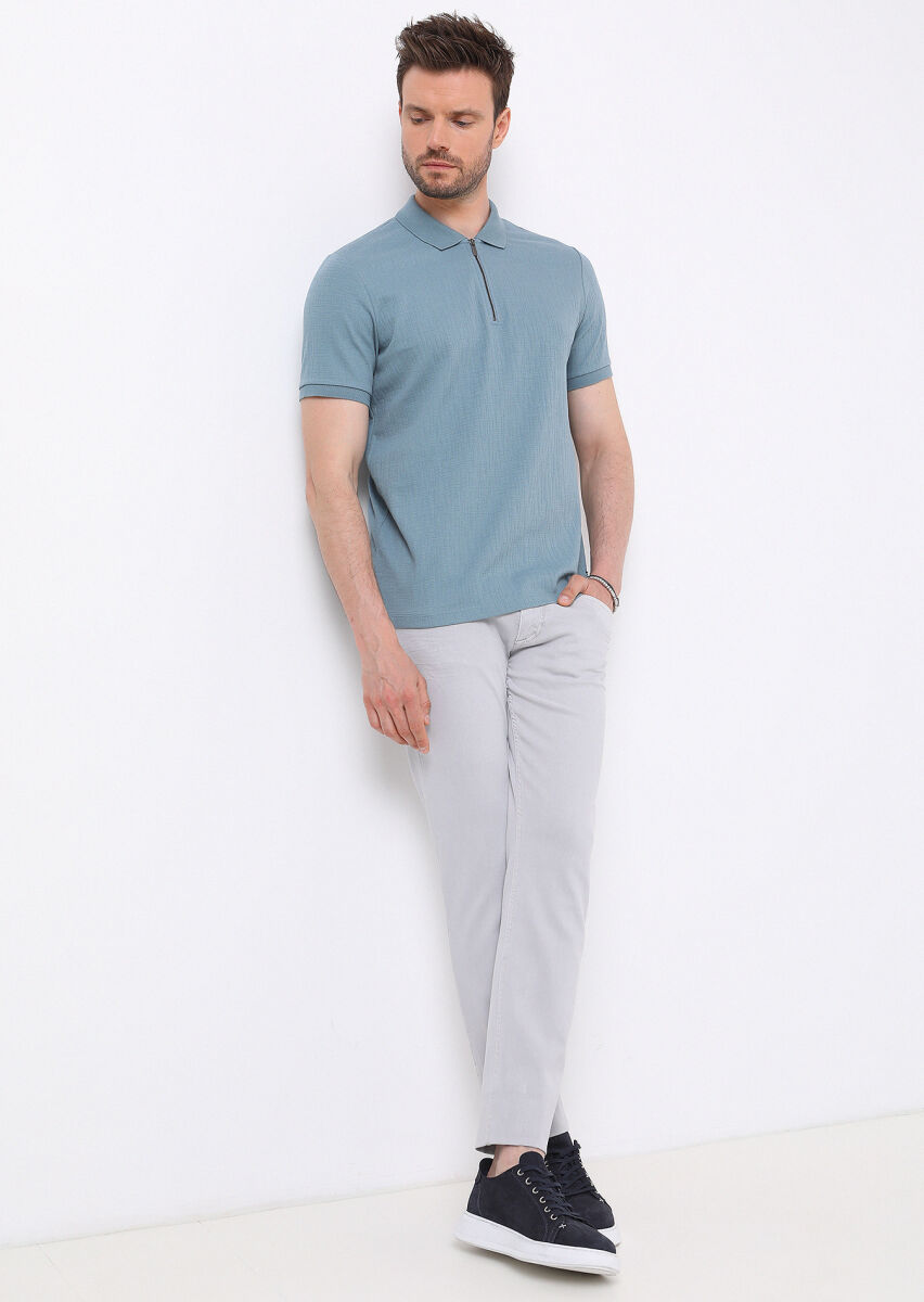 Petrol Jakarlı Polo Yaka Pamuk Karışımlı T-Shirt - 2