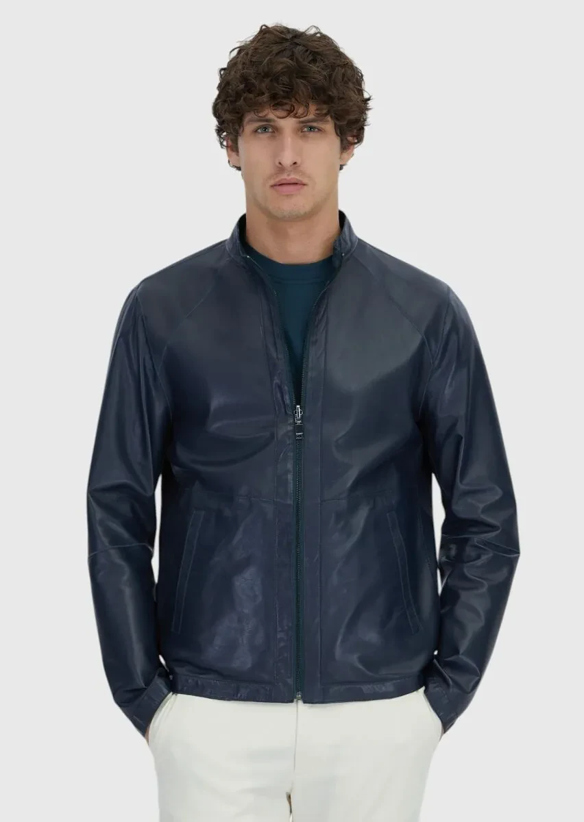 Petrol Regular Fit Dik Yaka Casual Deri Mont - 2