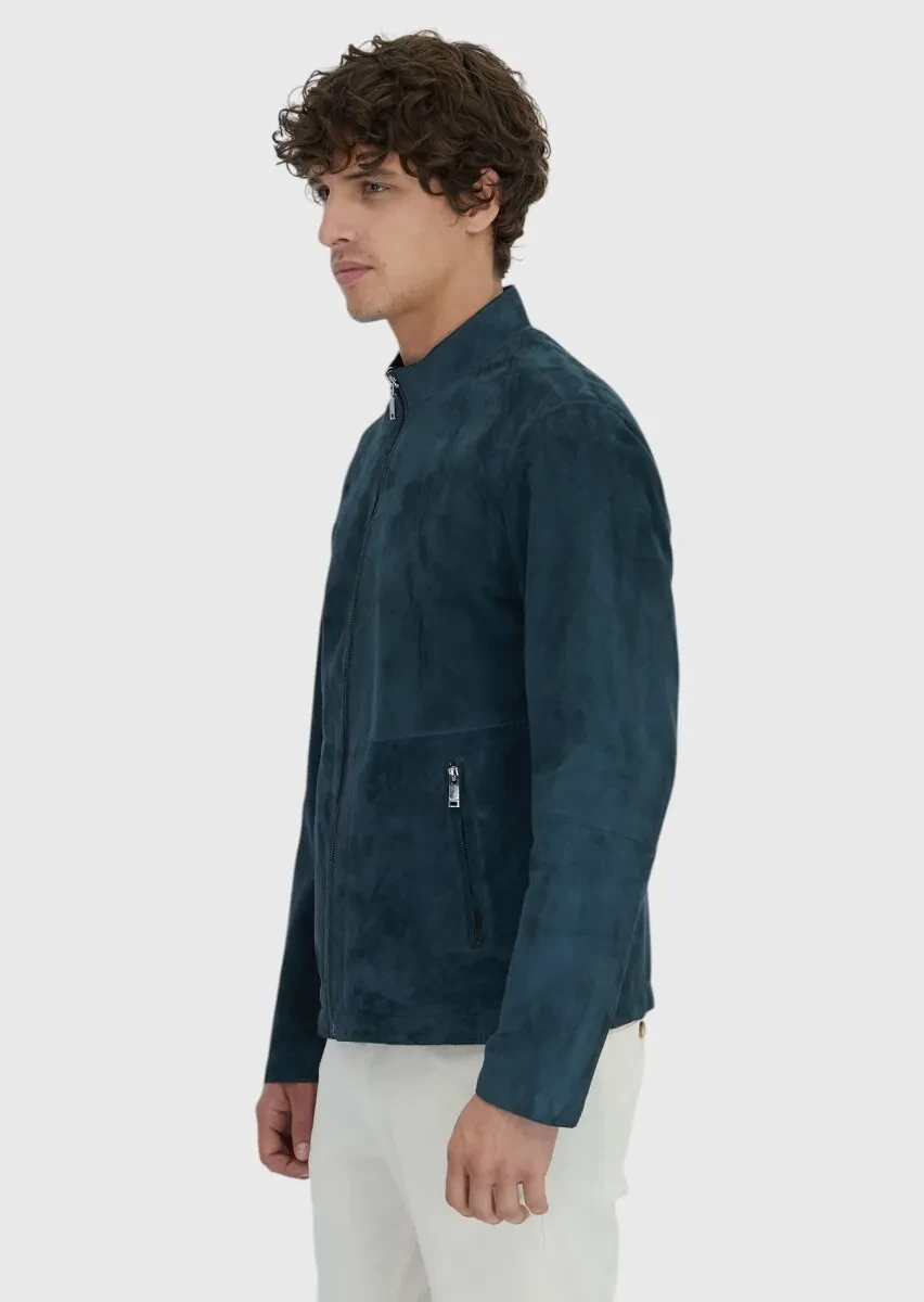 Petrol Regular Fit Dik Yaka Casual Deri Mont - 4