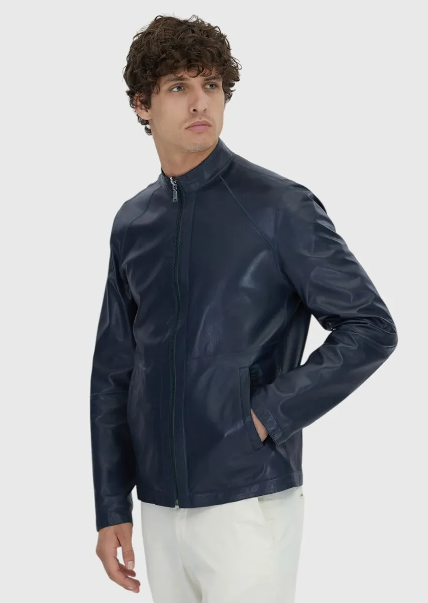 Petrol Regular Fit Dik Yaka Casual Deri Mont - 5