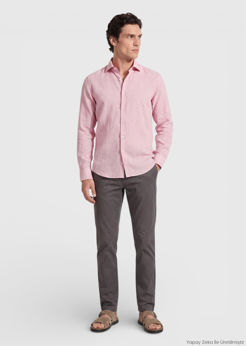 Pink Casual Fit Long Weaving Casual 100% Cotton Shirt - RAMSEY