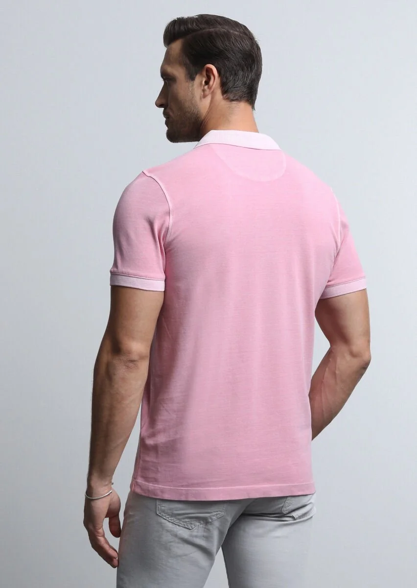 Pink Jacquard Polo Neck 100% Cotton T-Shirt - 5