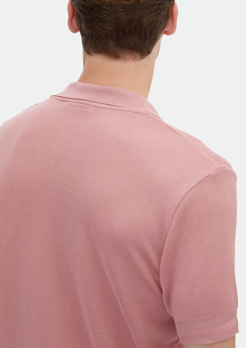 Pink Jacquard Polo Neck 100% Cotton T-Shirt - 7